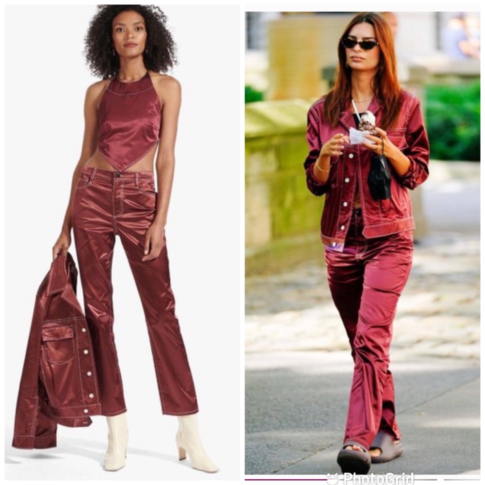 Staud Ryan Jacket + Eli Satin Pant Set In Tawny Port